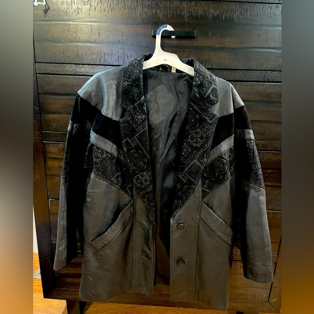 Preston and York Womens Leather Jacket Size M Black Shoulder Pads 80s Vintage